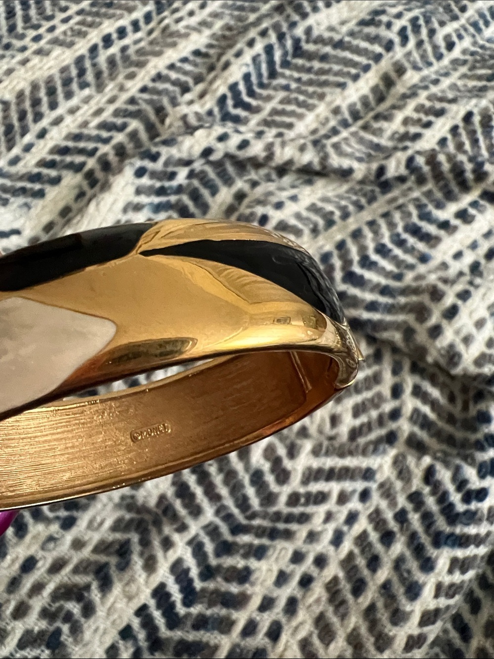 Vintage Monet Gold-tone Bracelet with Black and Cream Enamel Inlay